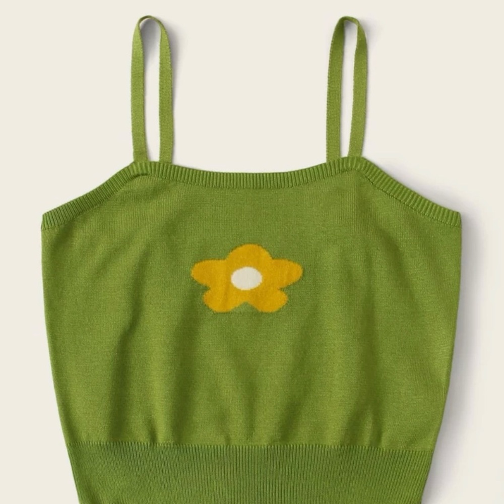 Green Flower 70s Style Crop Top Summer